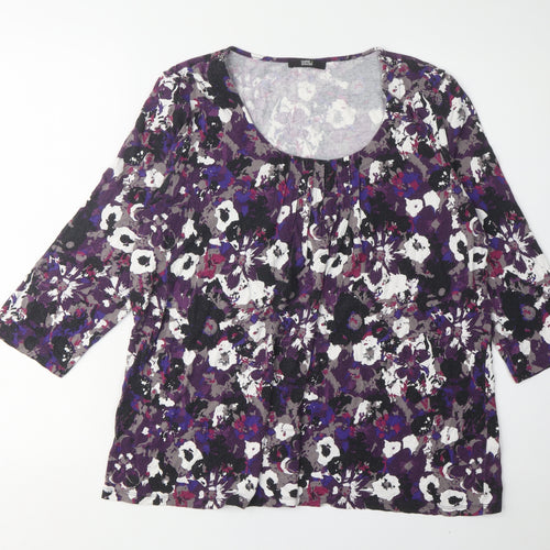 Marks and Spencer Women's Purple Floral 3/4 Sleeve T-Shirt