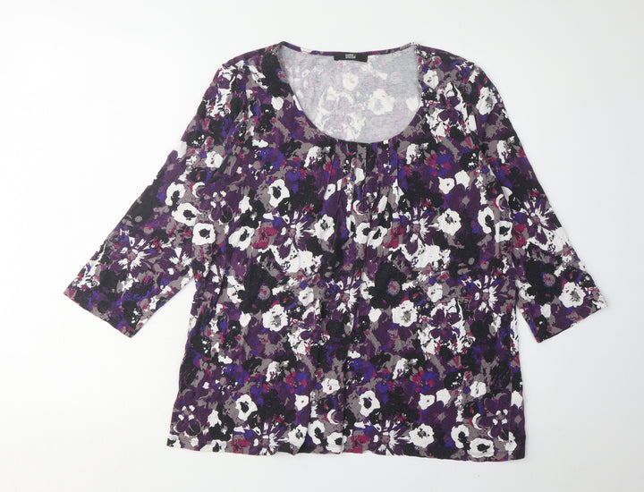 Marks and Spencer Women's Purple Floral 3/4 Sleeve T-Shirt