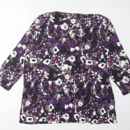 Marks and Spencer Women's Purple Floral 3/4 Sleeve T-Shirt