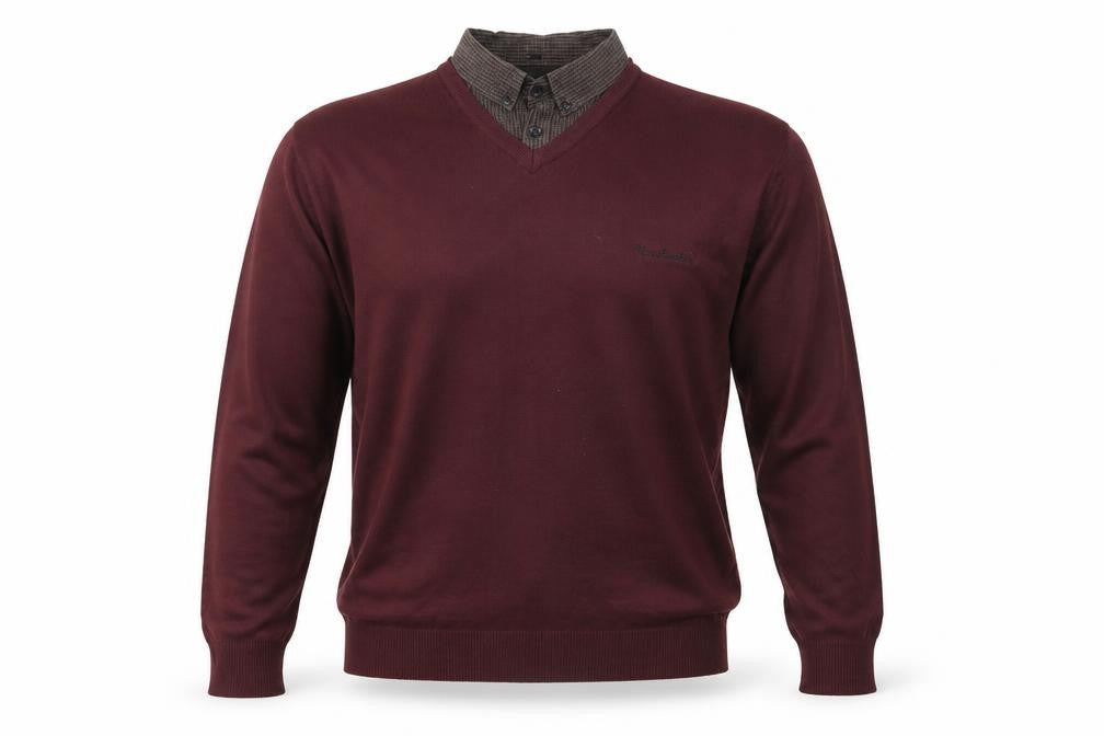 Front view of Pierre Cardin Men's Red jumper, size L, Classic Knit