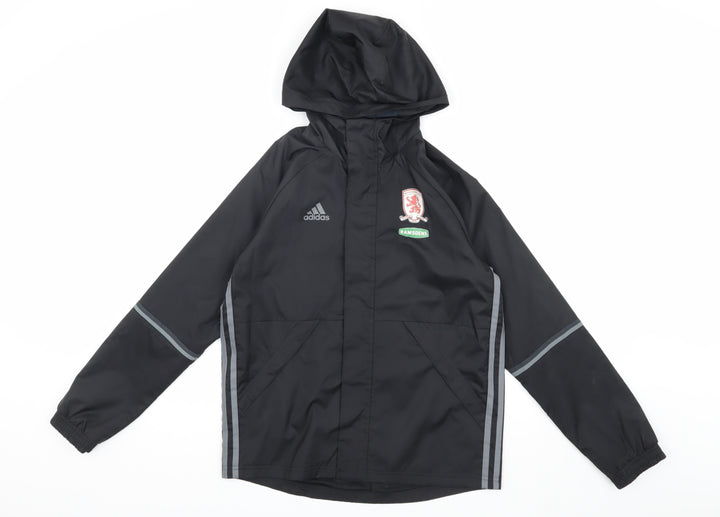 Adidas Boys Black Track Jacket 11-12 Years Hooded Sports