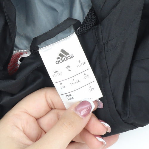 Adidas Boys Black Track Jacket 11-12 Years Hooded Sports