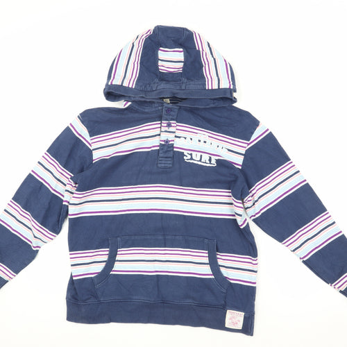 Mantaray Girls Blue Striped Hoodie, Henley Style, Size 9-10