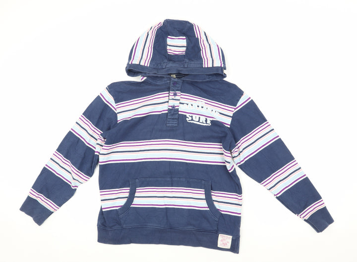 Mantaray Girls Blue Striped Hoodie, Henley Style, Size 9-10