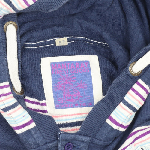 Mantaray Girls Blue Striped Hoodie, Henley Style, Size 9-10