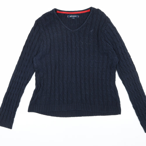 Kangol Women's Blue V-Neck Cable Knit Jumper Size 16