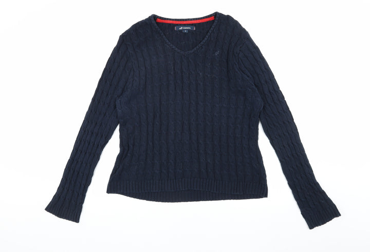 Kangol Women's Blue V-Neck Cable Knit Jumper Size 16