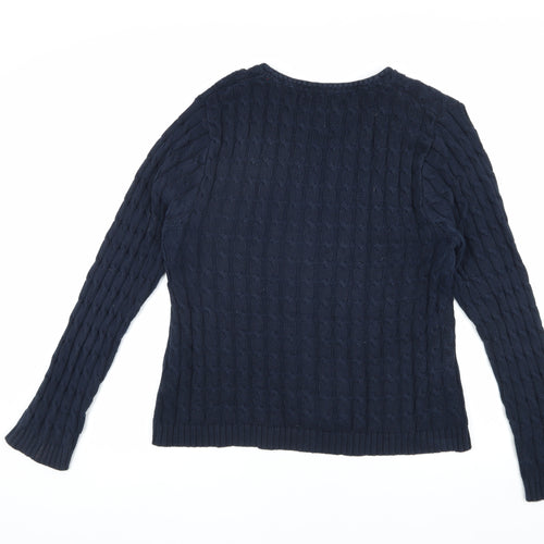 Kangol Women's Blue V-Neck Cable Knit Jumper Size 16