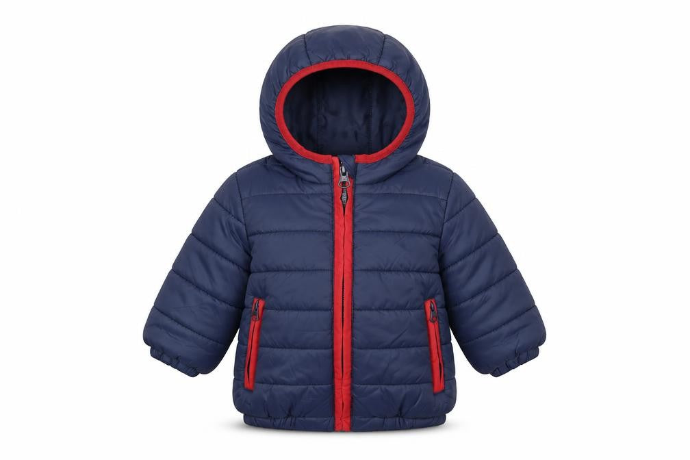 Front view of Babaluno unisex blue puffer jacket 3-6 months