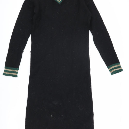 Chiaramente Women's Black Knit Dress, S, V-Neck, Winter