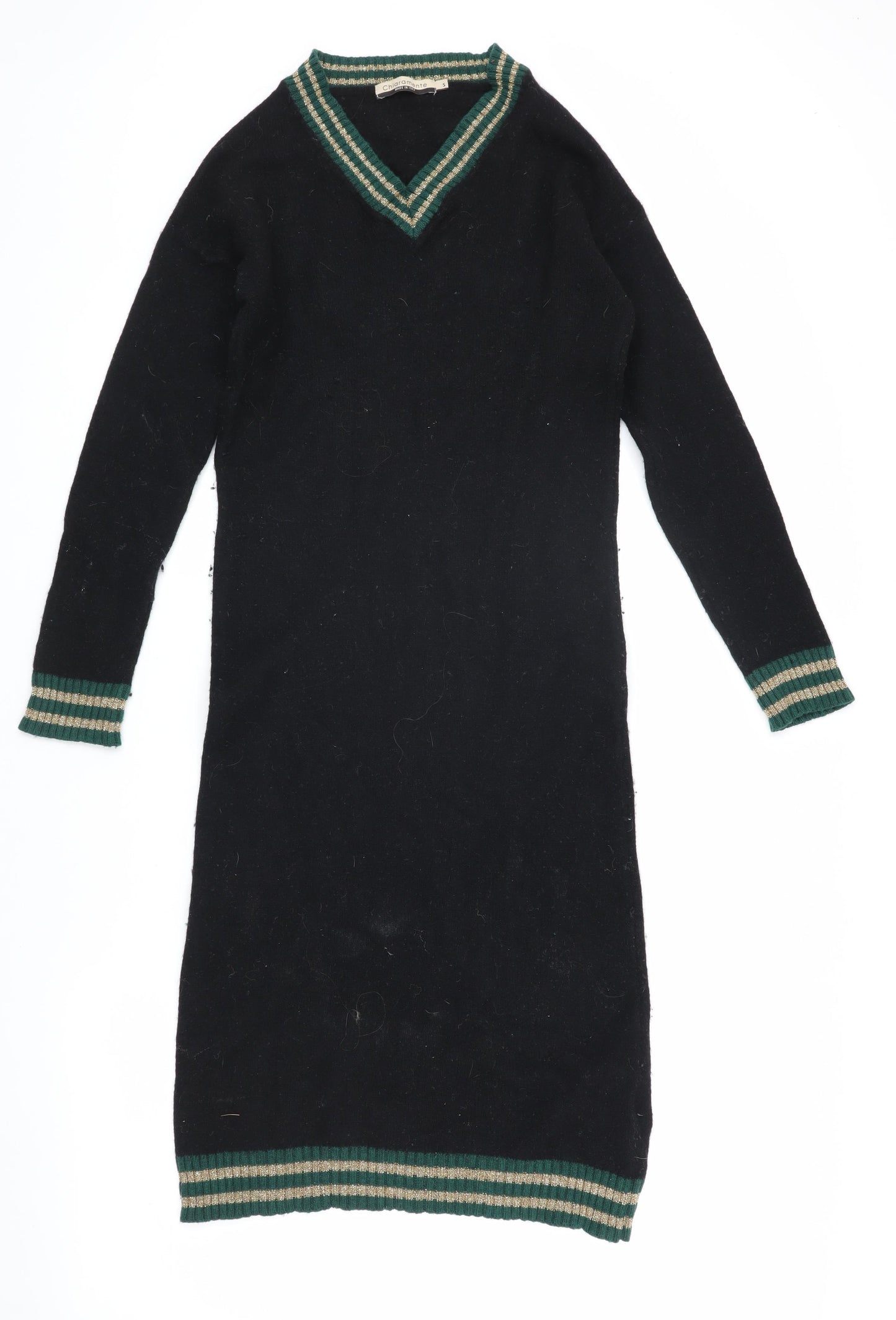 Chiaramente Women's Black Knit Dress, S, V-Neck, Winter