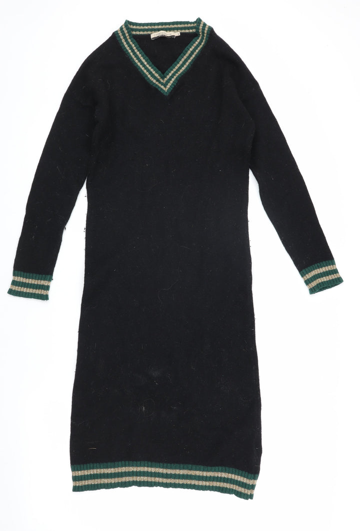 Chiaramente Women's Black Knit Dress, S, V-Neck, Winter