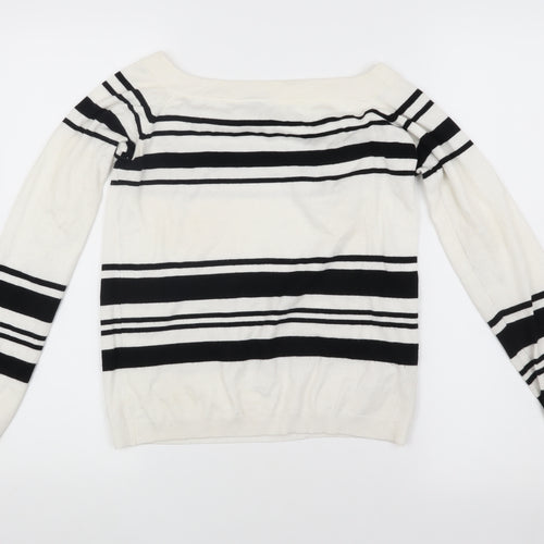 Warehouse Women's White Striped Pullover Jumper Size 10