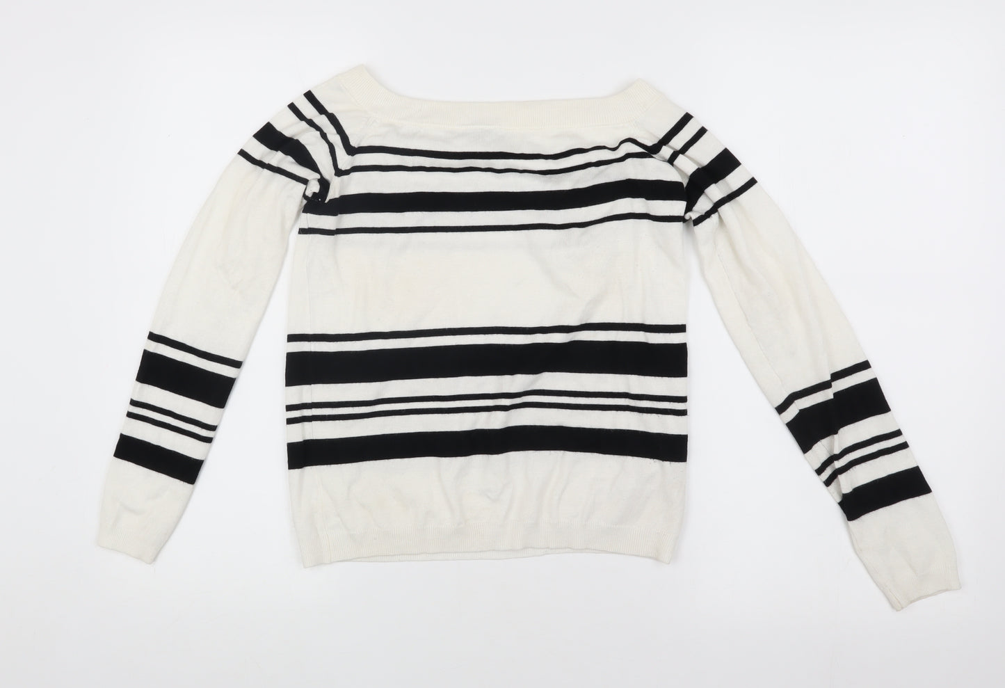 Warehouse Women's White Striped Pullover Jumper Size 10