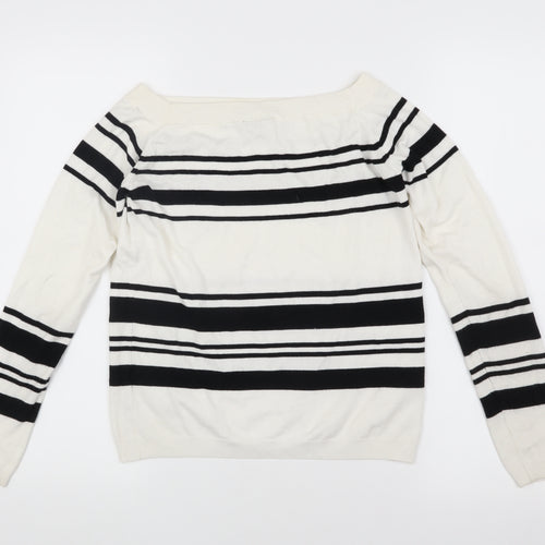 Warehouse Women's White Striped Pullover Jumper Size 10