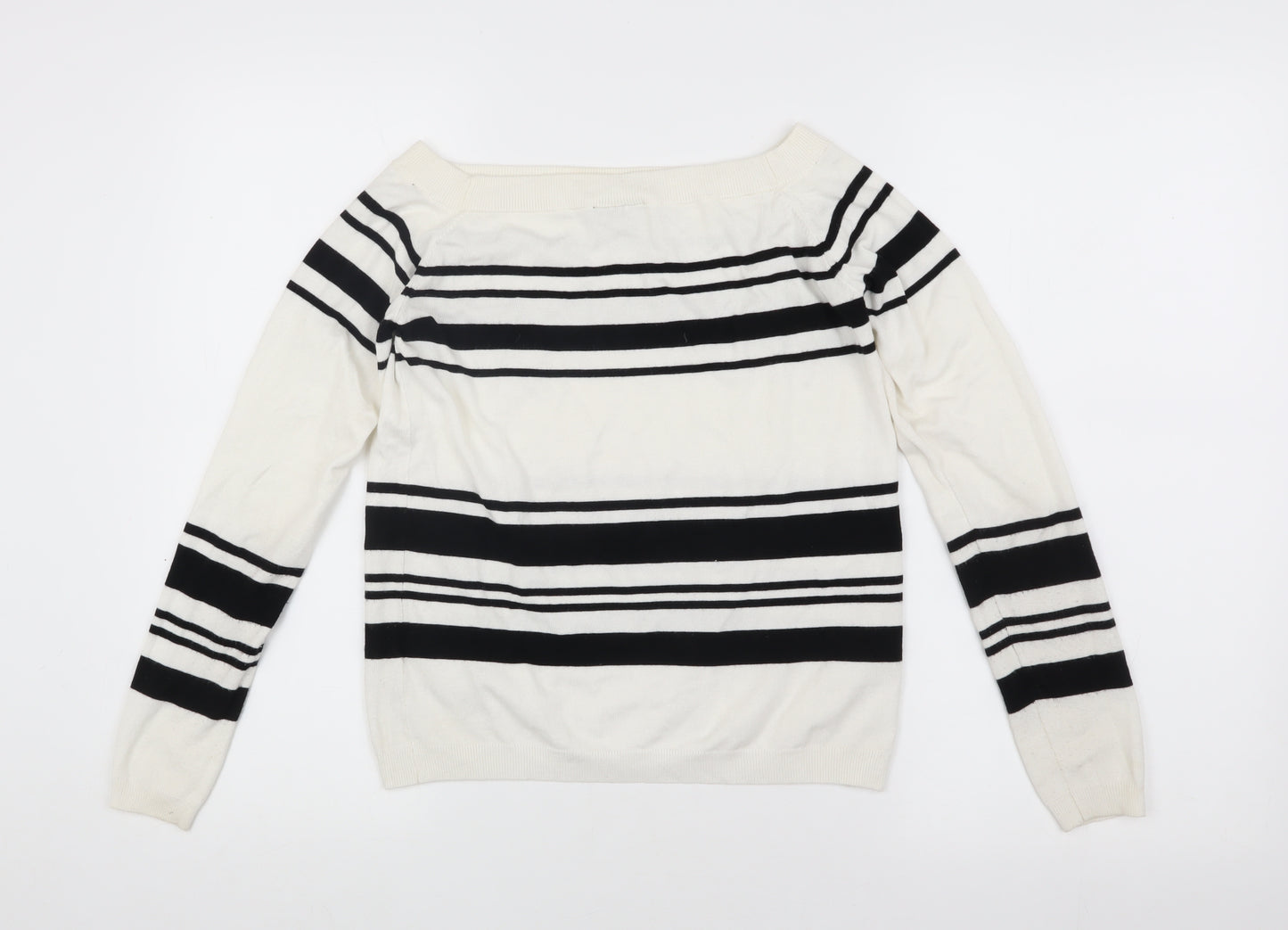 Warehouse Women's White Striped Pullover Jumper Size 10