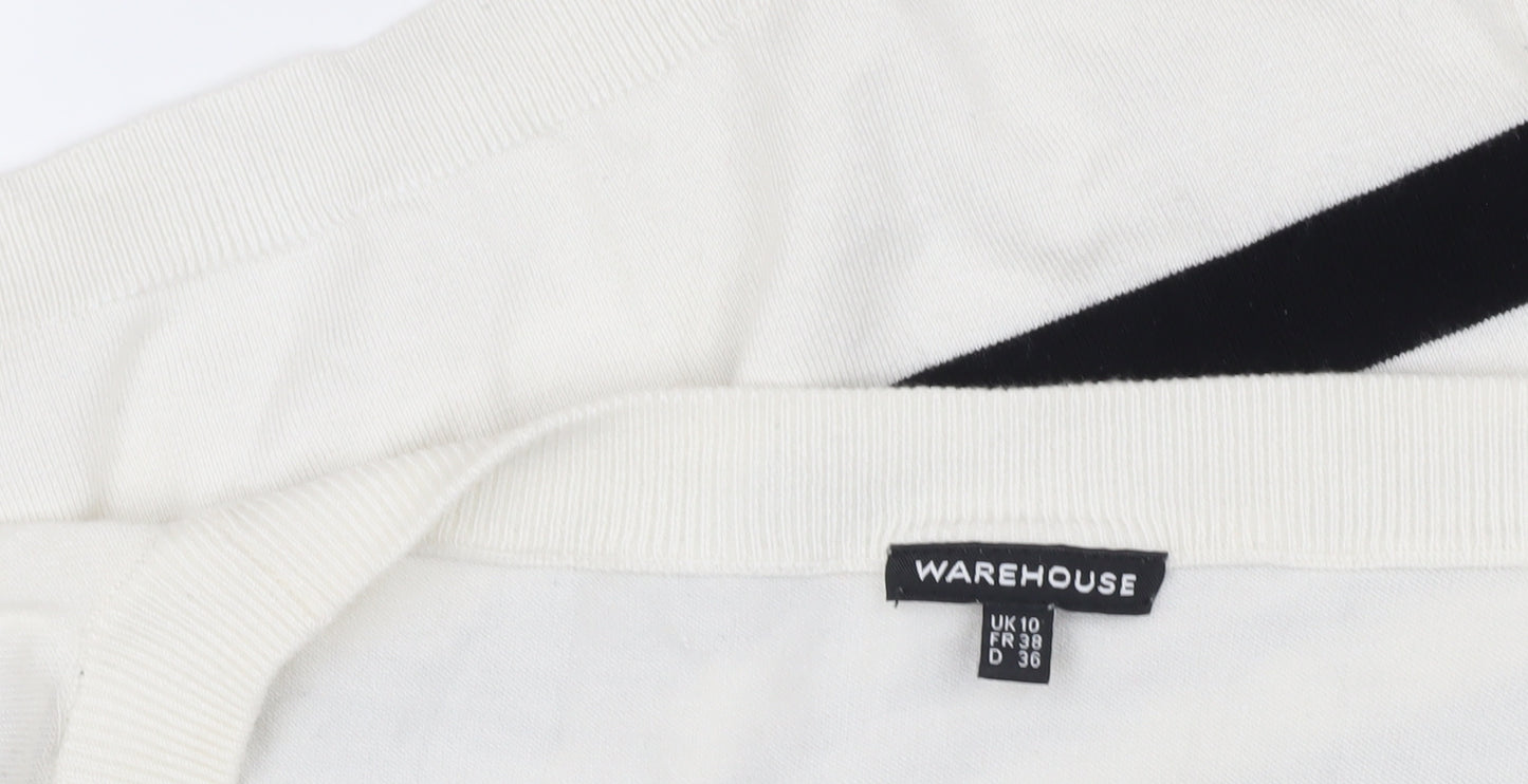 Warehouse Women's White Striped Pullover Jumper Size 10