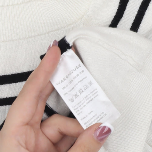 Warehouse Women's White Striped Pullover Jumper Size 10