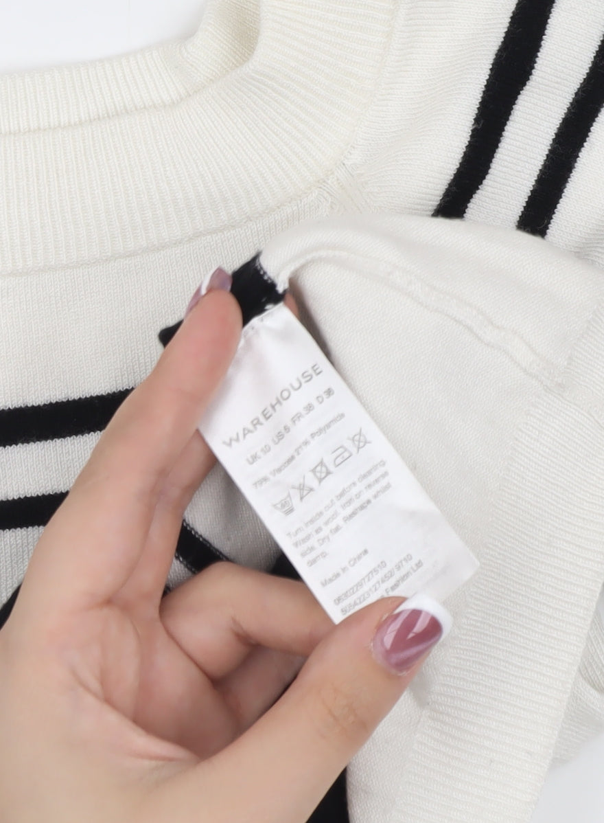 Warehouse Women's White Striped Pullover Jumper Size 10