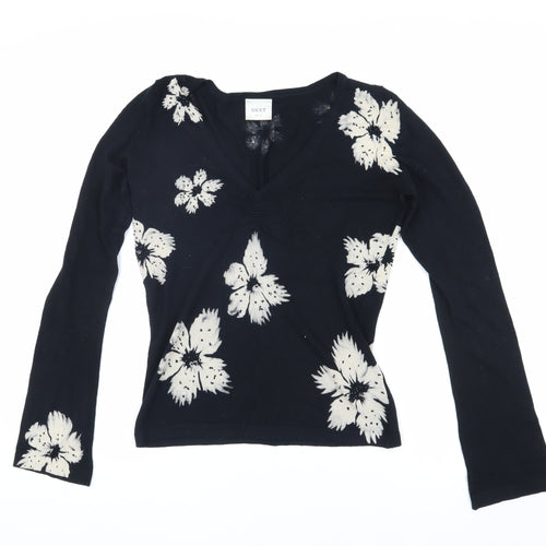 Next Women's Black V-Neck Floral Jumper Size 10