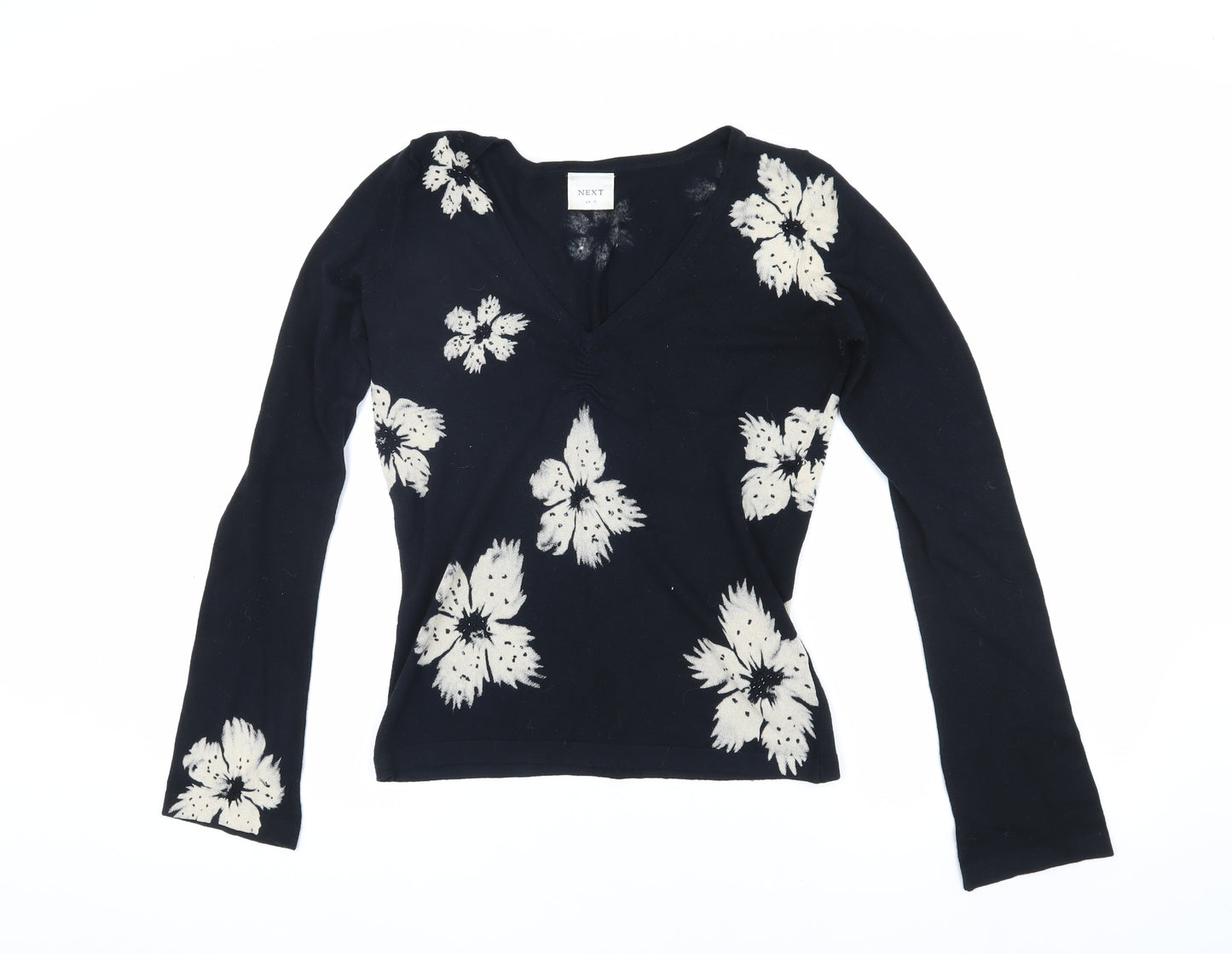 Next Women's Black V-Neck Floral Jumper Size 10