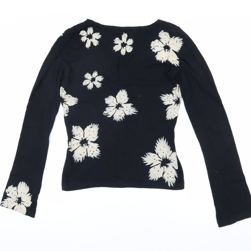 Next Women's Black V-Neck Floral Jumper Size 10