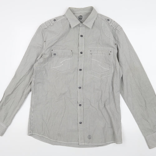 Next Men's Grey Striped Button-Up Shirt M