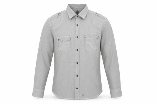 Front view of Next Men's Grey Striped Button-Up Shirt M