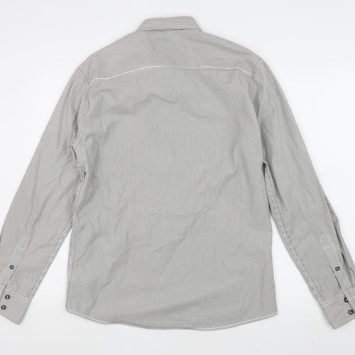 Next Men's Grey Striped Button-Up Shirt M