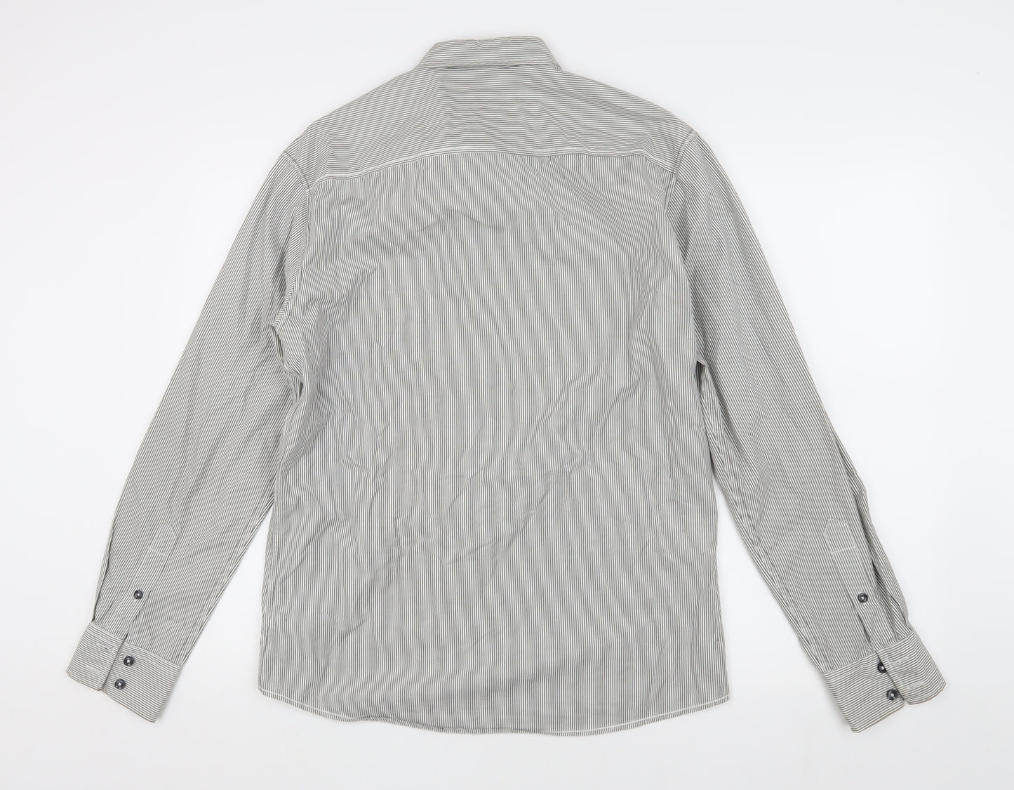 Next Men's Grey Striped Button-Up Shirt M