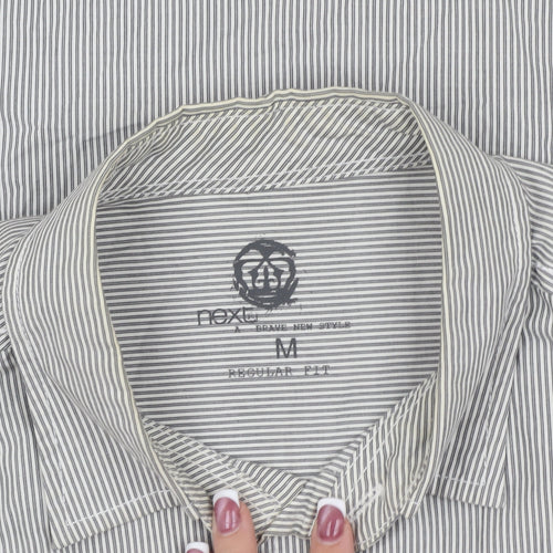 Next Men's Grey Striped Button-Up Shirt M