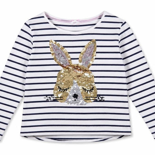 H&M Girls Blue Striped Sequin T-Shirt 9-10 Years