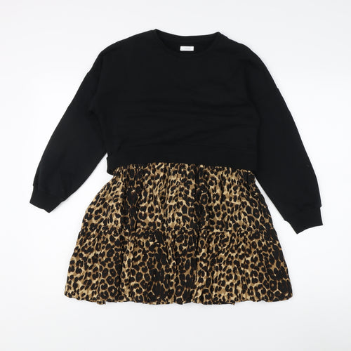 Next Girls Black Animal Print Fit & Flare Dress, 8 Years