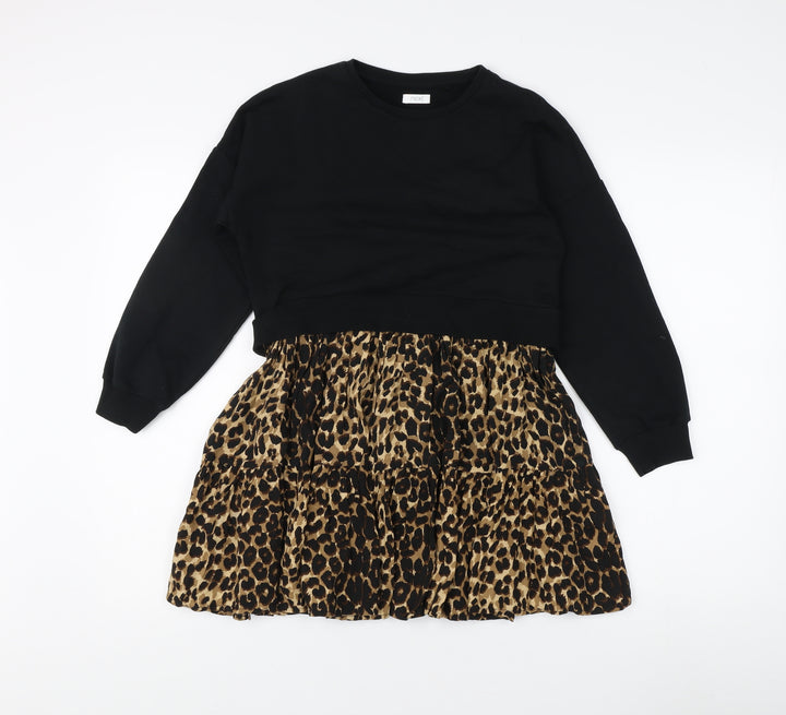 Next Girls Black Animal Print Fit & Flare Dress, 8 Years