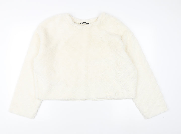 Zara Women's Ivory Fleece Pullover Jumper Size 14