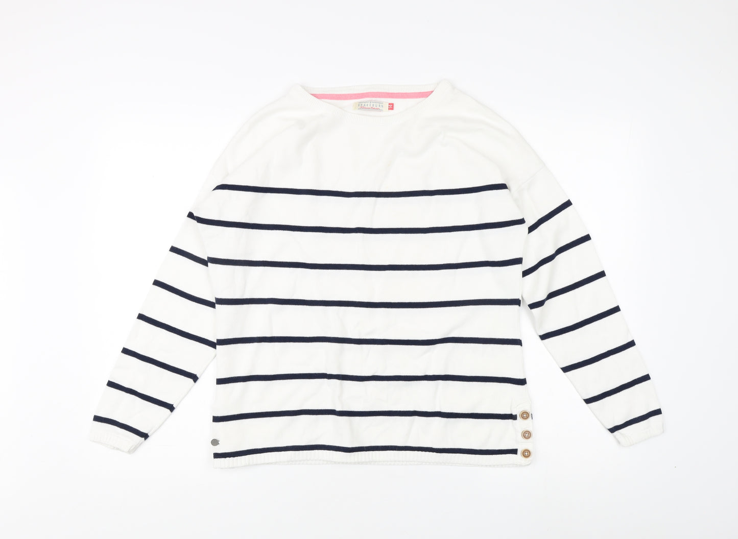 Brakeburn Womens White Striped Pullover Jumper Size 14
