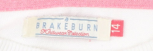 Brakeburn Womens White Striped Pullover Jumper Size 14