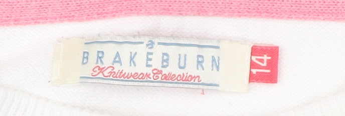 Brakeburn Womens White Striped Pullover Jumper Size 14