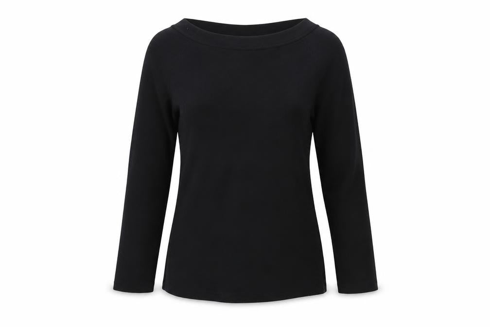 Front view of River Island Women's Black 3/4 Sleeve Boat Neck Top
