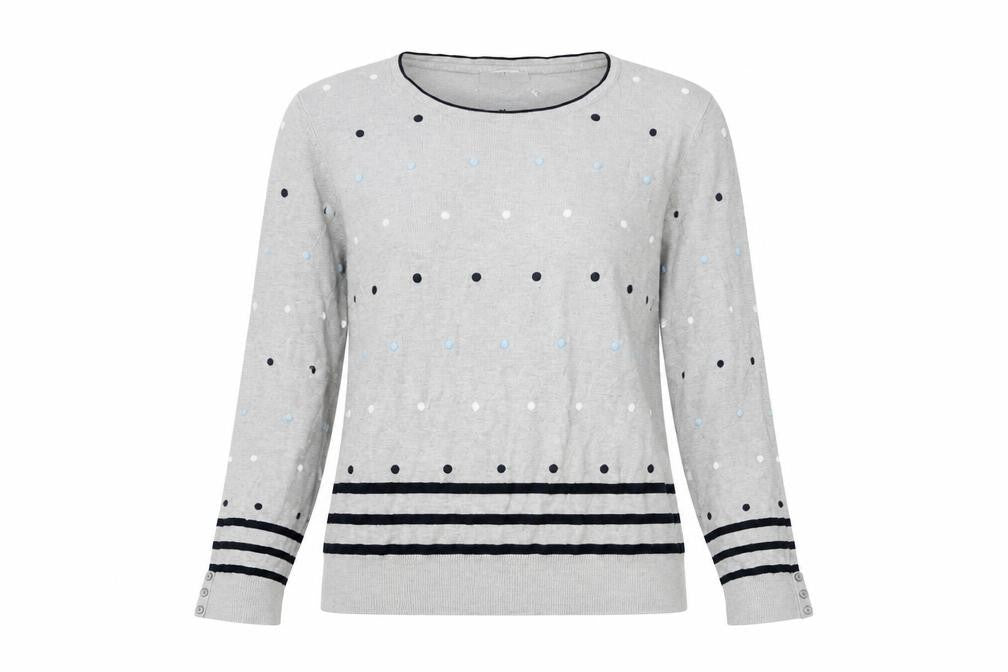 Front view of Country Casuals Women's Grey Polka Dot jumper, size S
