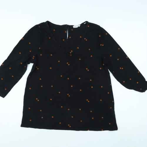 Fat Face Women's Black Blouse Size 10 V-Neck Casual