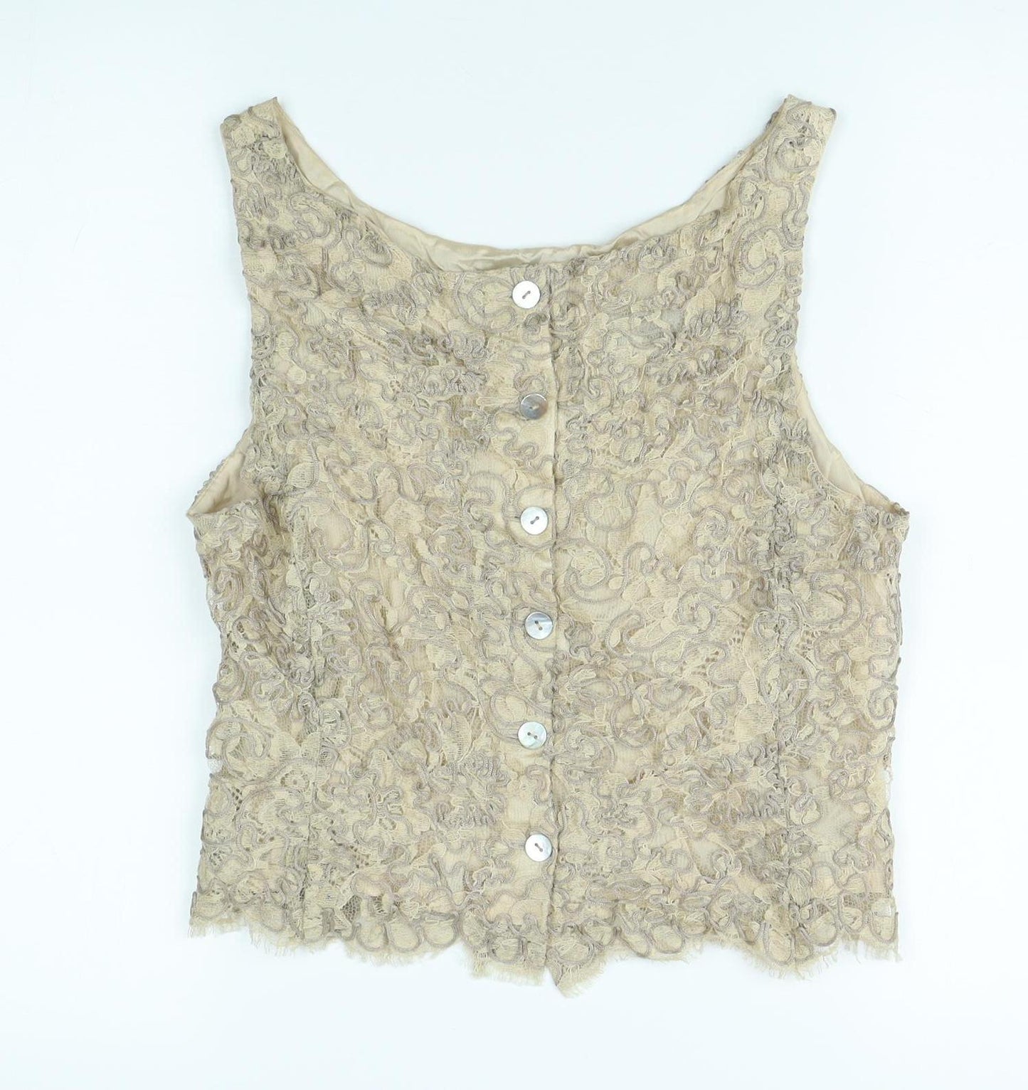 Paddy Campbell Women's Beige Lace Sleeveless Top Size 12