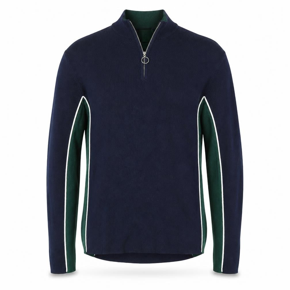 Front view of Topman Men's Blue jumper, L, 1/4 Zip Knit