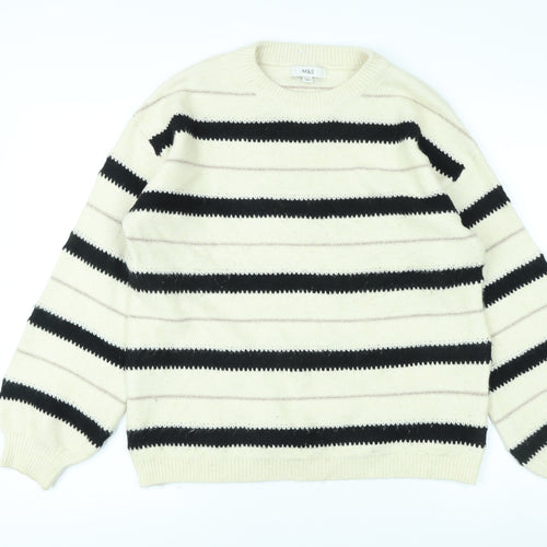Marks and Spencer Women's Ivory & Black Striped Jumper - M