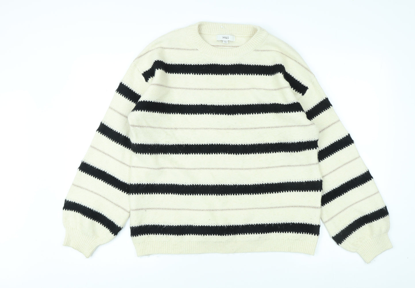 Marks and Spencer Women's Ivory & Black Striped Jumper - M