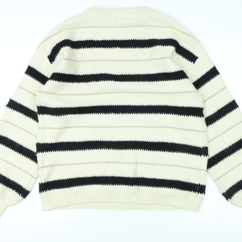 Marks and Spencer Women's Ivory & Black Striped Jumper - M