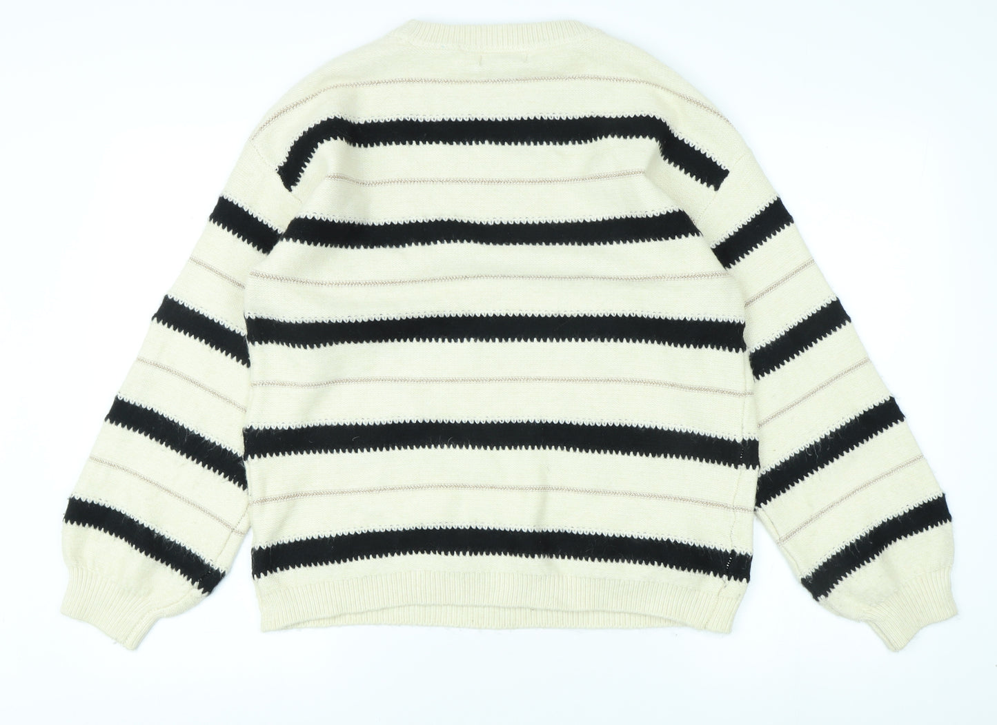 Marks and Spencer Women's Ivory & Black Striped Jumper - M