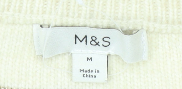 Marks and Spencer Women's Ivory & Black Striped Jumper - M