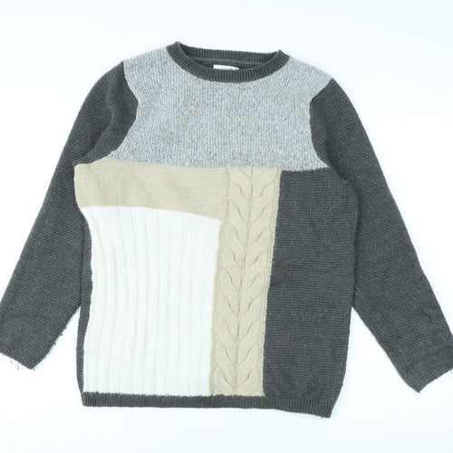 Cotton Traders Unisex Grey Cable-Knit Pullover Jumper Size 12