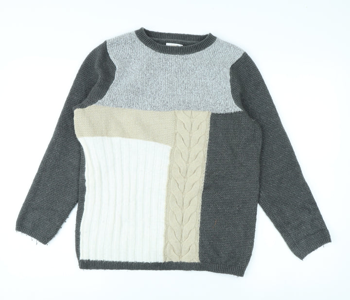 Cotton Traders Unisex Grey Cable-Knit Pullover Jumper Size 12